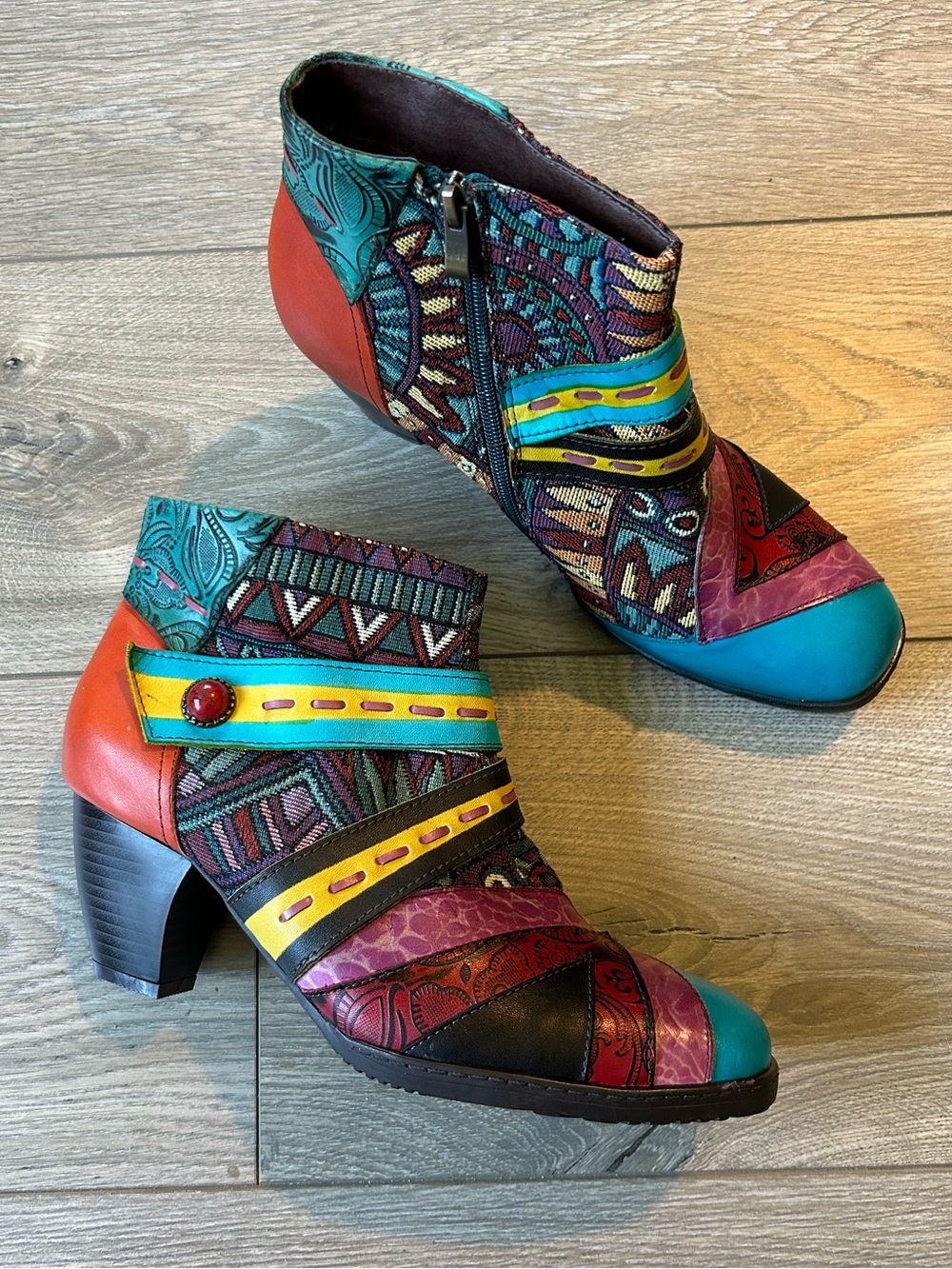 Socofy Colorful Leather and textile Booties Size Euro 42 / US Size 11